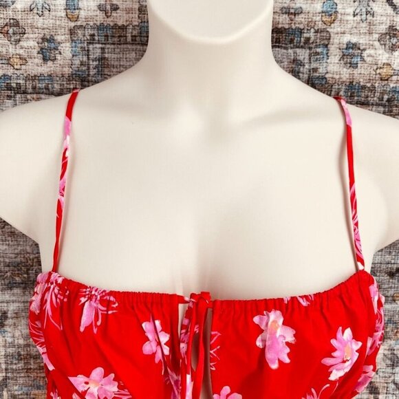 WAYF Halter Top Tank Size XL Tie Front Red Pink Flowers Summer Vacation New - Picture 2 of 11